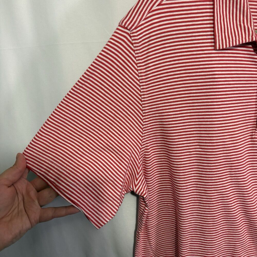 J McLaughlin Large Pima Cotton Red White Striped Polo Shirt Mens Golf Soft EUC - Picture 3 of 7